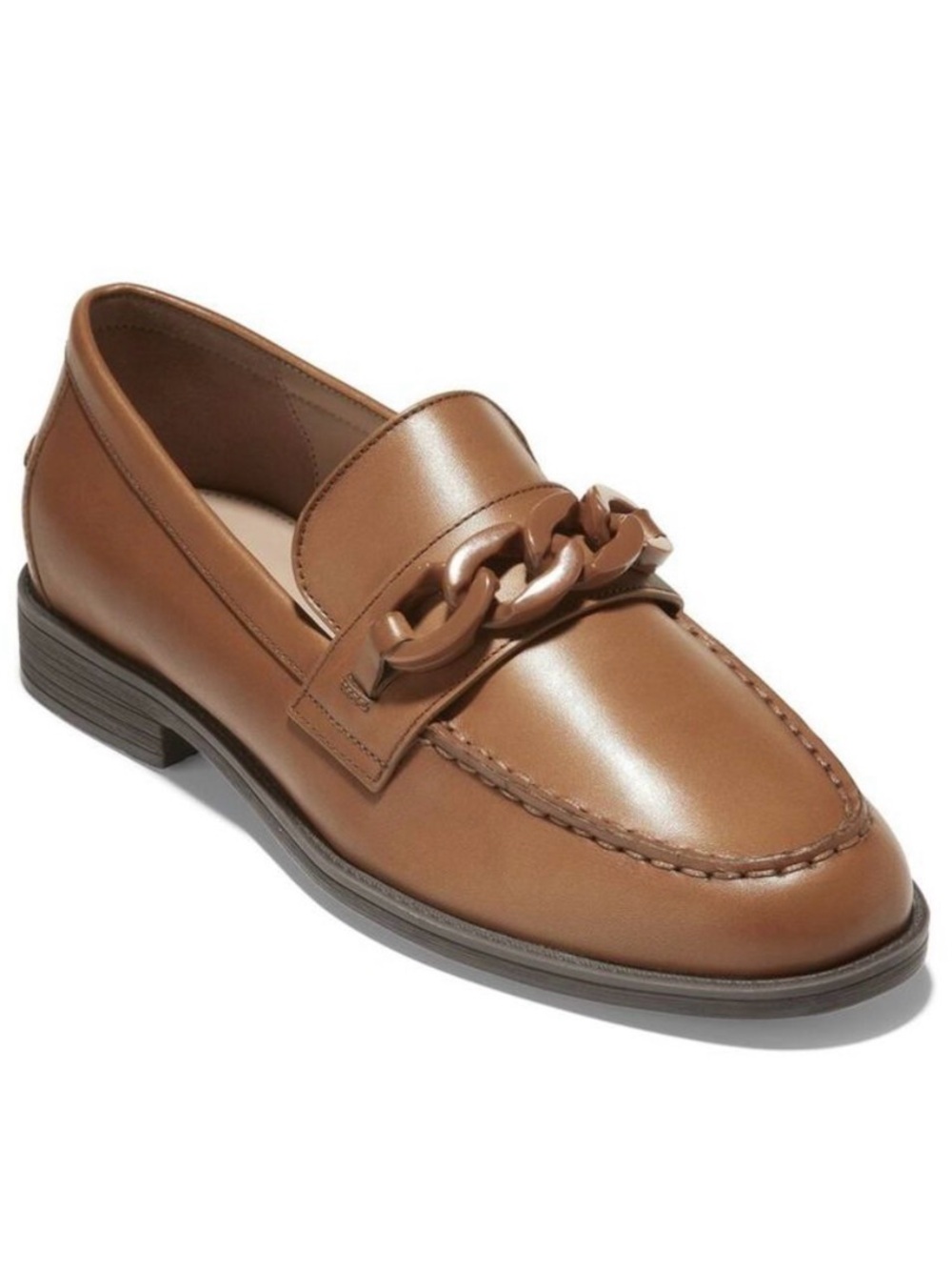 Cole Haan Stassi Chain Leather Loafers Pecan Tan Brown Size 9B minimalist comfy